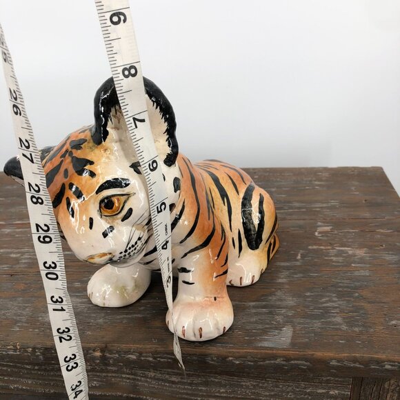 Mid century Italian glazed Hand Painted Tiger Cub Figurine Ceramic Vintage 8" - Picture 8 of 10